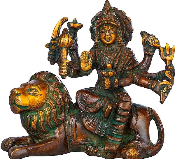 4" Ashtabhuja-dhari Durga In Brass | Handmade | Made In India