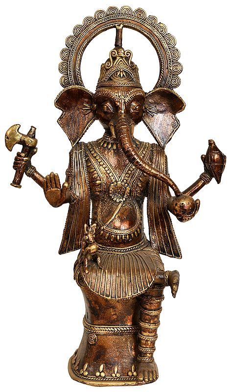 13" Lord Ganesha Brass Idol | Handmade Tribal Statue from Bastar