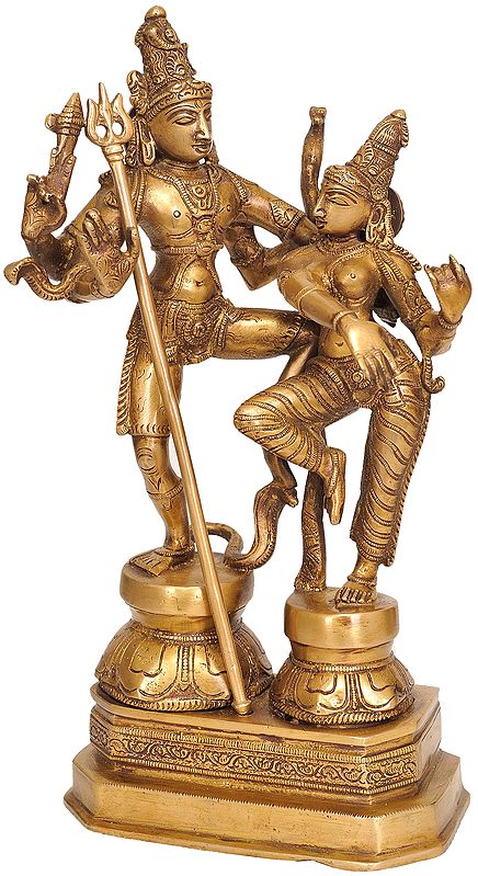 12" Dancing Shiva and Parvati In Brass | Handmade | Made In India