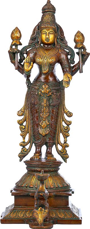 14" Standing Goddess Lakshmi Brass Statue | Handmade | Made in India