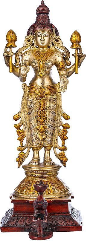 14" Standing Goddess Lakshmi Brass Statue | Handmade | Made in India