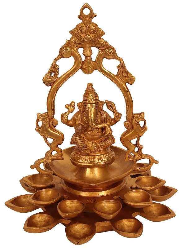 12" Ganesha Lamp in Brass | Handmade | Made in India