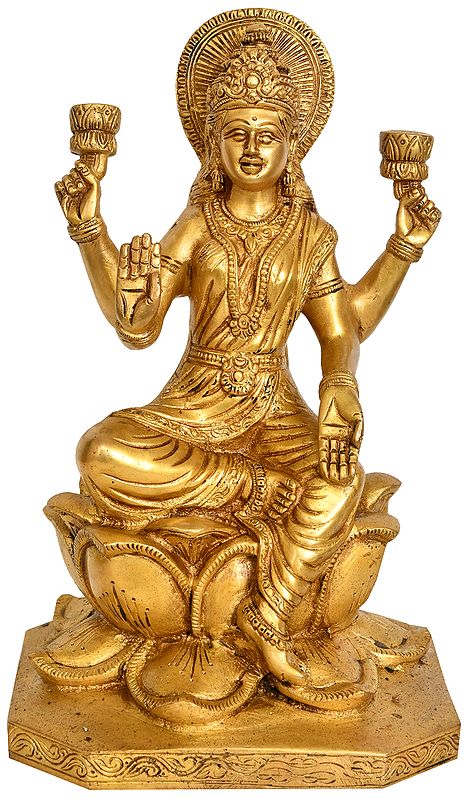 10" Goddess Lakshmi Idol in Brass | Handmade | Made in India