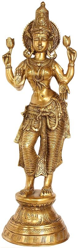28" Standing Goddess Lakshmi Brass Statue | Handmade | Made in India