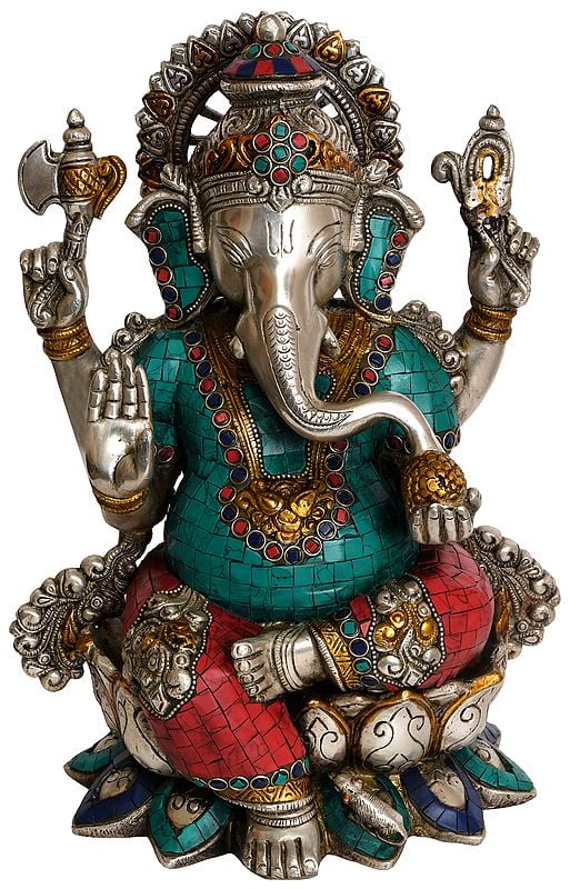 12" Lord Ganesha eating a Laddoo In Brass | Handmade | Made In India