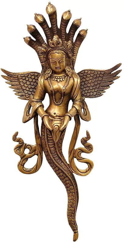 14" Naga Kanya Wall Hanging (Snake Woman) In Brass | Handmade | Made In India