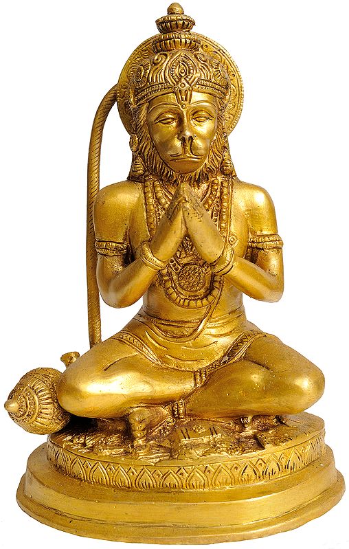 7" Brass Lord Hanuman Statue in Namaskar Mudra | Handmade | Made in India