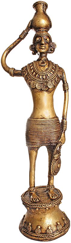5" Tribal Lady with a Pot In Brass | Handmade | Made In India