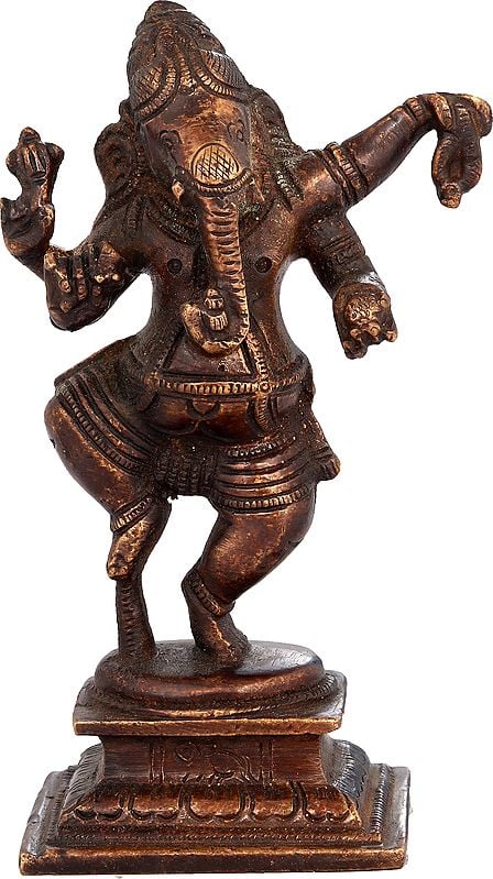 4" Dancing Ganesha (Small Sculpture) in Brass | Handmade | Made In India