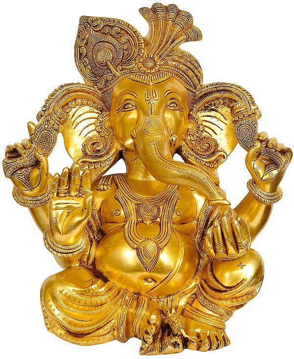 18" Large Size Turbaned Ganesha In Brass | Handmade | Made In India
