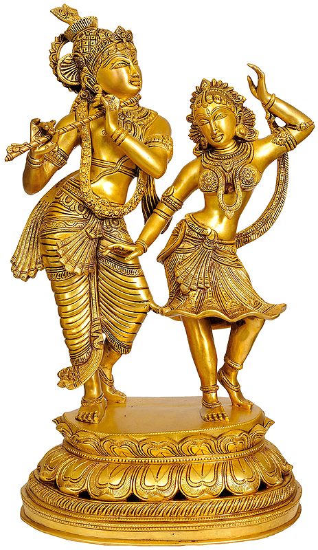 23" Large Size Dancing Radha-Krishna In Brass | Handmade | Made In India