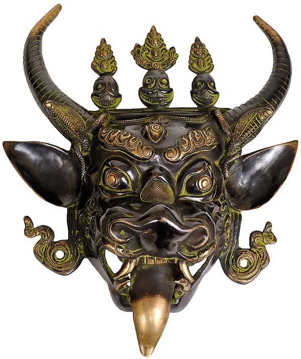 17" Buddhist Deity Yamantaka Wall Hanging Mask in Brass | Handmade | Made in India