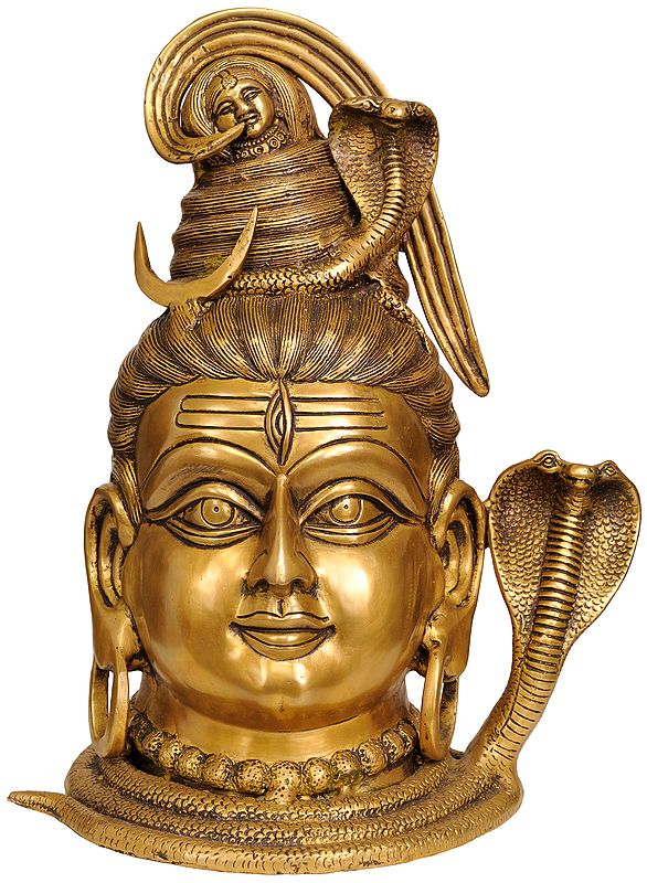 15" Lord Shiva Head In Brass | Handmade | Made In India