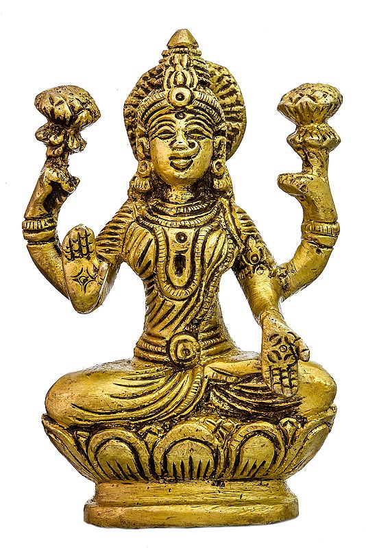 3" Goddess Lakshmi (Small Statue) In Brass | Handmade | Made In India