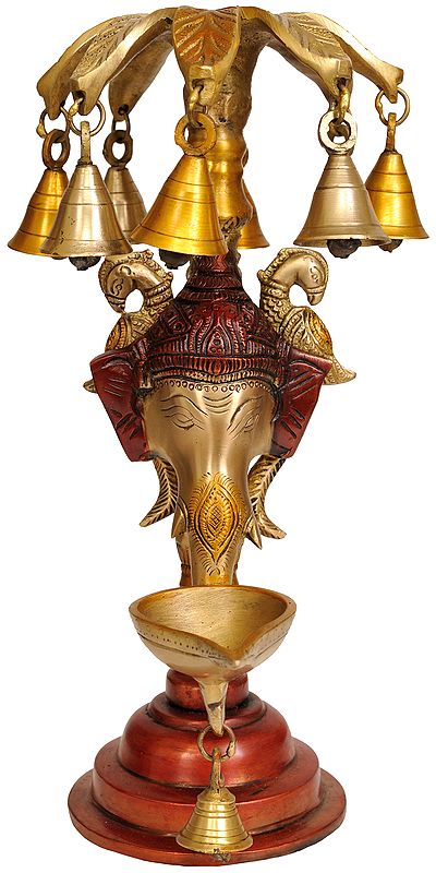 11" Ganesha Lamp with Bell in Brass | Handmade | Made in India