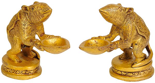 3" Ganesha's Rat Diya (Pair) in Brass | Handmade | Made in India