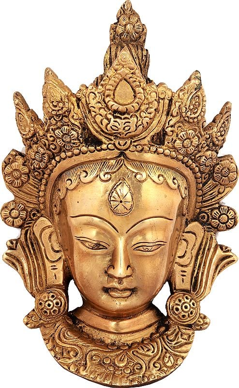 7" Goddess Tara Wall Hanging Mask (Tibetan Buddhist Deity) In Brass | Handmade | Made In India
