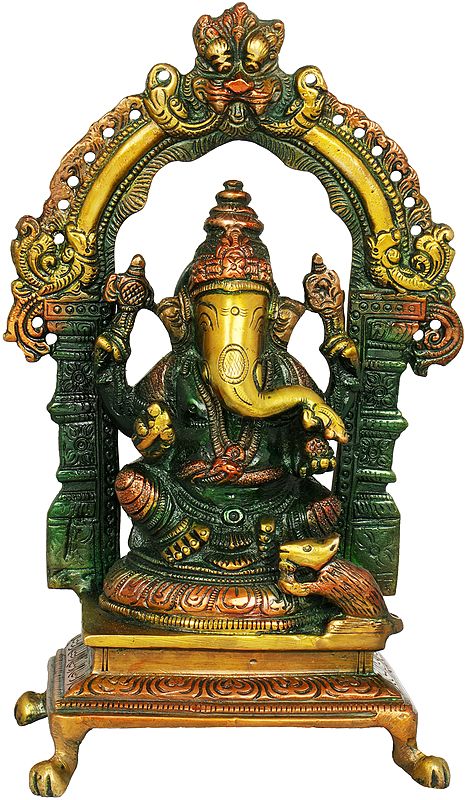 8" Temple Ganesha Brass Sculpture | Handmade | Made in India