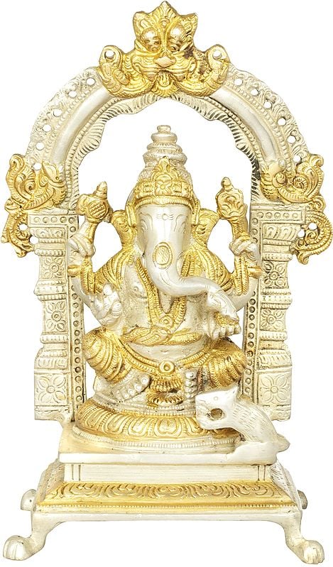 8" Temple Ganesha Brass Sculpture | Handmade | Made in India
