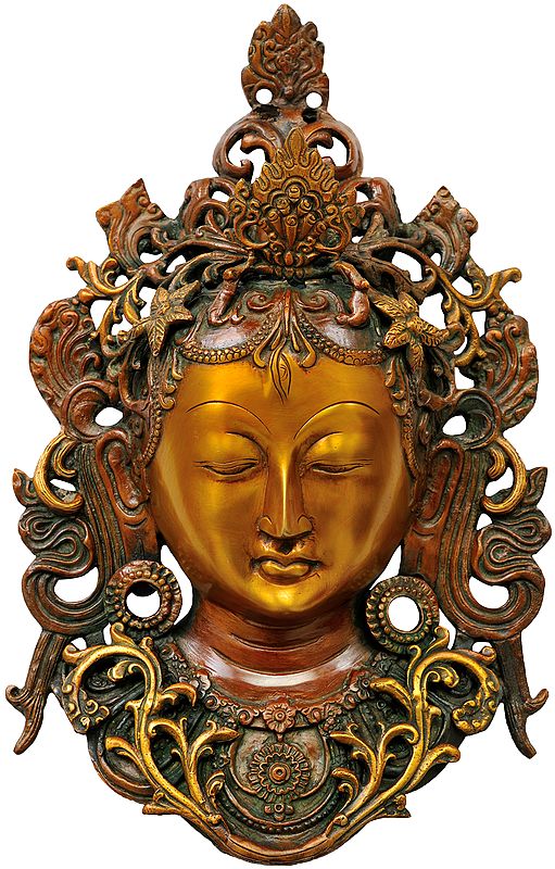 12" Goddess Tara Wall Hanging Mask (Tibetan Buddhist Deity) In Brass | Handmade | Made In India