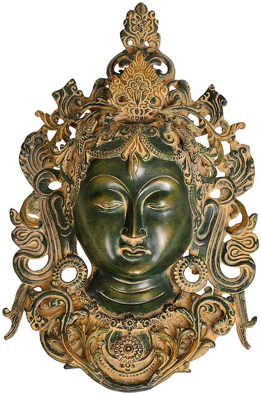 12" Goddess Tara Mask (Tibetan Buddhist Wall Hanging) In Brass | Handmade | Made In India