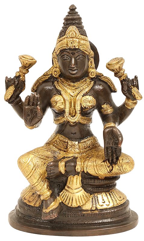 5" Goddess Lakshmi In Brass with Four Arms | Handmade Statue | Made In India