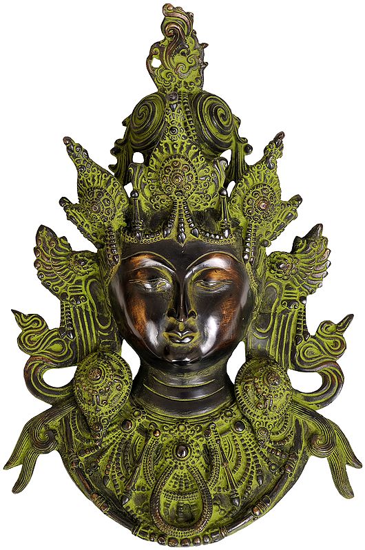 16" Goddess Tara Wall Hanging Mask (Tibetan Buddhist Deity) In Brass | Handmade | Made In India