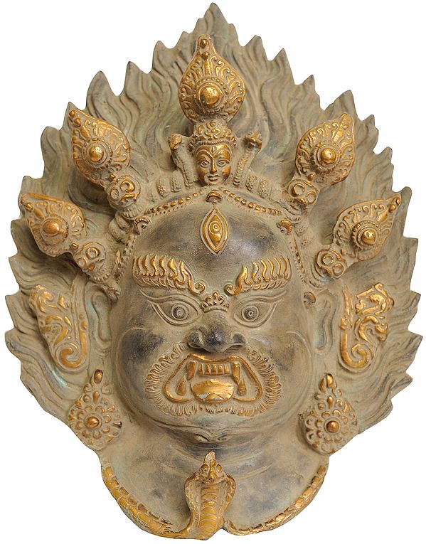 12" Tibetan Buddhist Mahakala Wall Hanging Mask in Brass | Handmade | Made in India