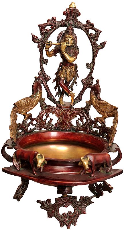 21" Lord Krishna Urli in Brass | Handmade | Made in India