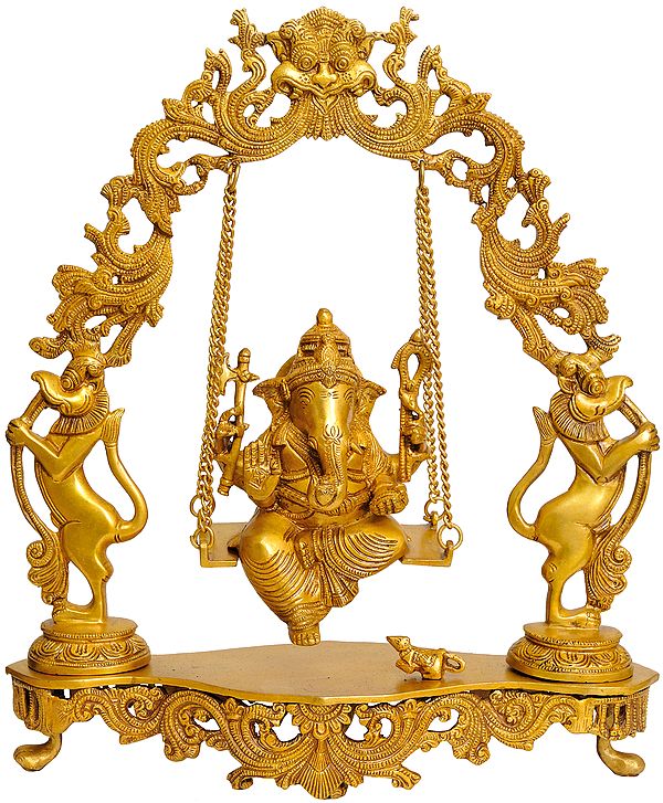 18" Lord Ganesha On a Swing In Brass | Handmade | Made In India