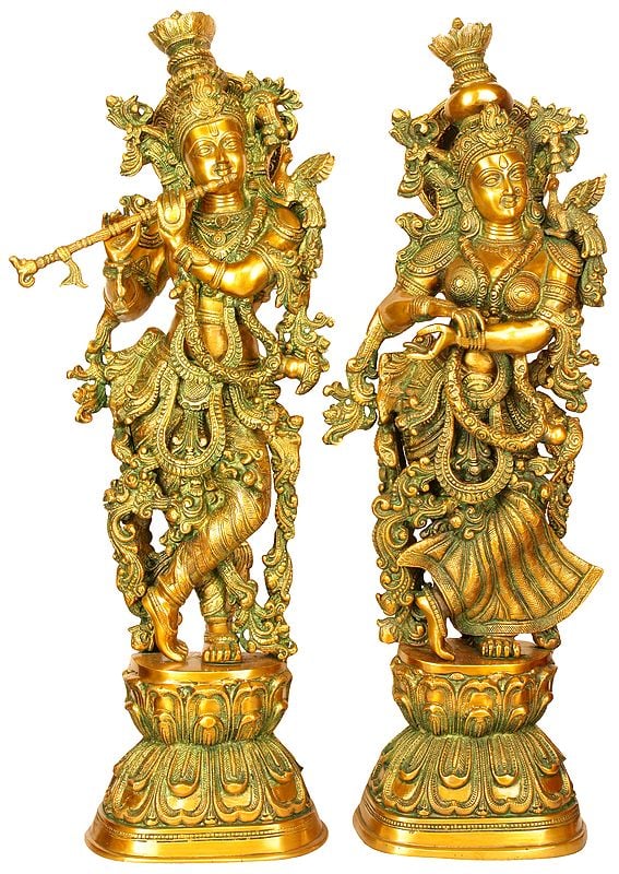 30" Divine Couple Radha Krishna In Brass | Handmade | Made In India