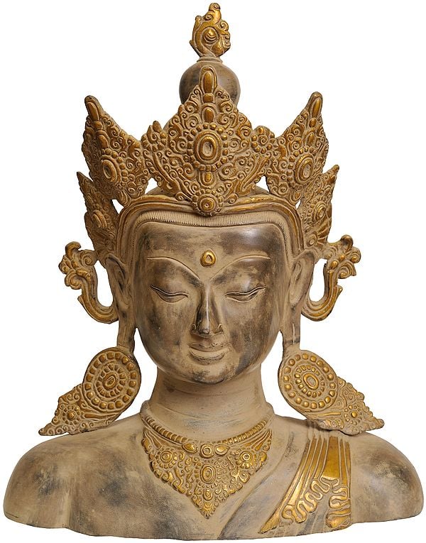 17" Crown Buddha Bust (Tibetan Buddhist Deity) In Brass | Handmade | Made In India