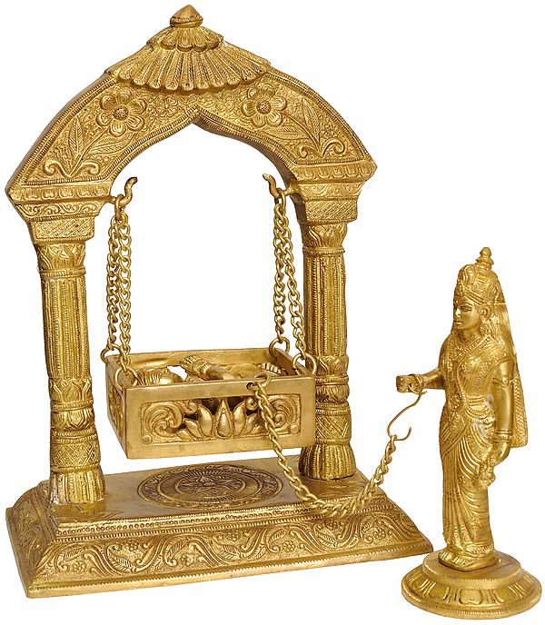 12" Yashoda Ji Swinging Baby Krishna In Brass | Handmade | Made In India