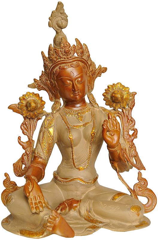 15" Goddess Green Tara (Tibetan Buddhist Deity) In Brass | Handmade | Made In India