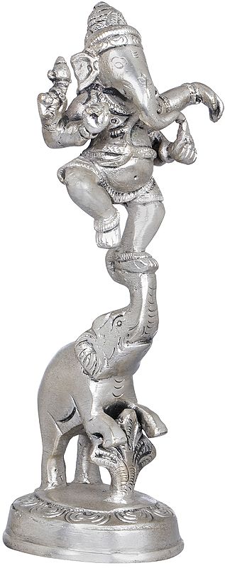 6" Lord Ganesha Brass Idol Dancing on an Elephant | Handmade | Made In India