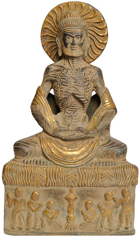 12" Emaciated Buddha Brass Sculpture | Handmade | Made in India