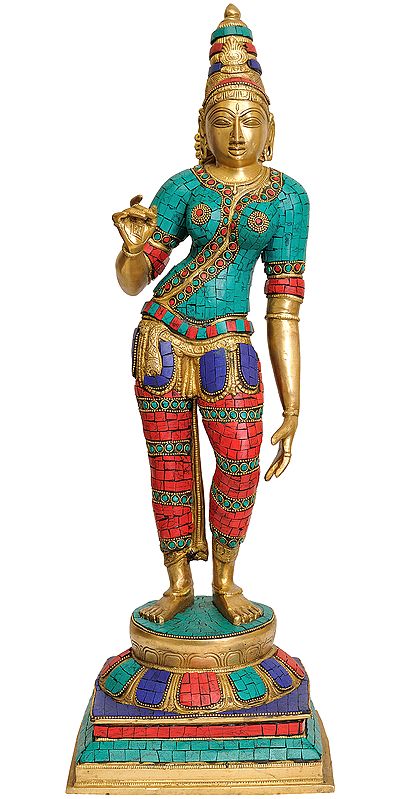 23" Standing Goddess Parvati In Brass | Handmade | Made In India