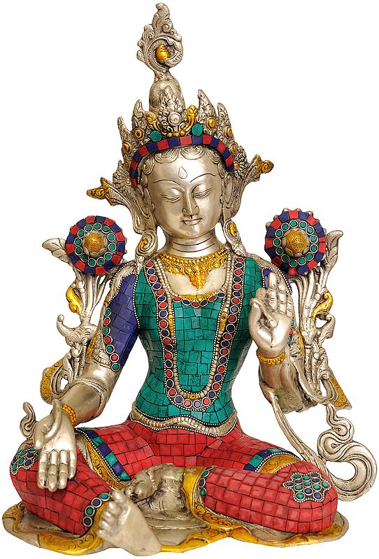 15" Goddess Green Tara (Tibetan Buddhist Deity) In Brass | Handmade | Made In India