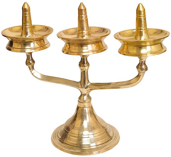 10" Triple Lamp from South India In Brass | Handmade | Made In India