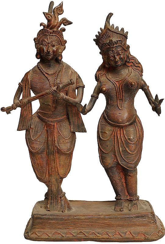 8" Rustic Radha-Krishna In Brass | Handmade | Made In India