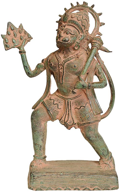8" Lord Hanuman Carrying Mountain of Sanjeevani Herbs (Tribal Statue from Bastar) In Brass | Handmade | Made In India