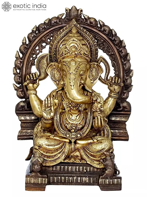 21" Large Sized Enthroned Ganesha Brass Sculpture | Handmade | Made in India