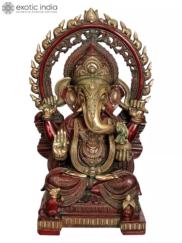 21" Large Sized Enthroned Ganesha Brass Sculpture | Handmade | Made in India