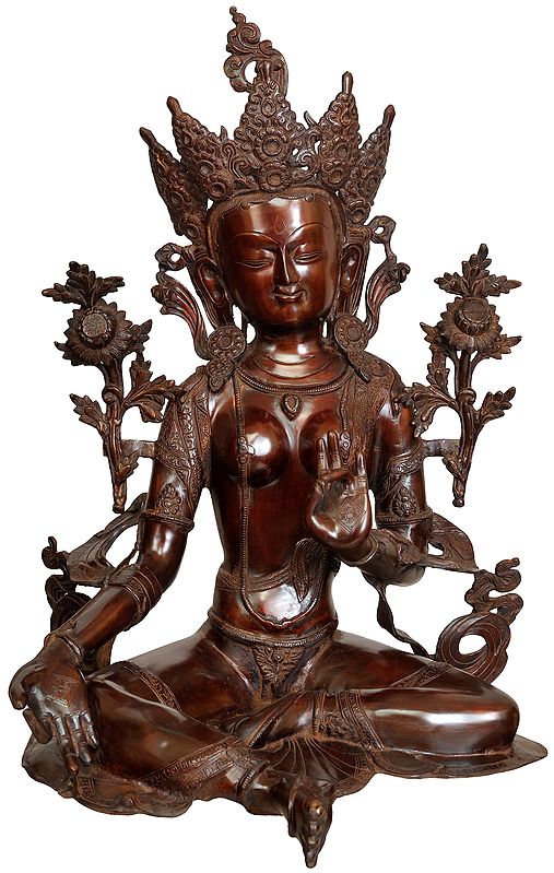 27" Large Size Goddess Green Tara (Tibetan Buddhist Diety) In Brass | Handmade | Made In India