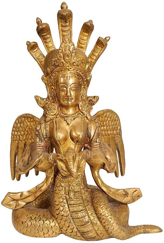 8" Naga-Kanya (The Snake Woman) In Brass | Handmade | Made In India