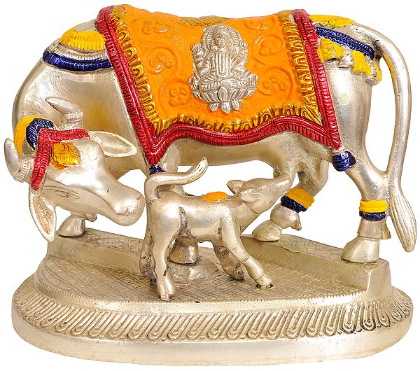 5" Cow and Calf (Saddle Decorated with Lakshmi and Ganesha) In Brass | Handmade | Made In India