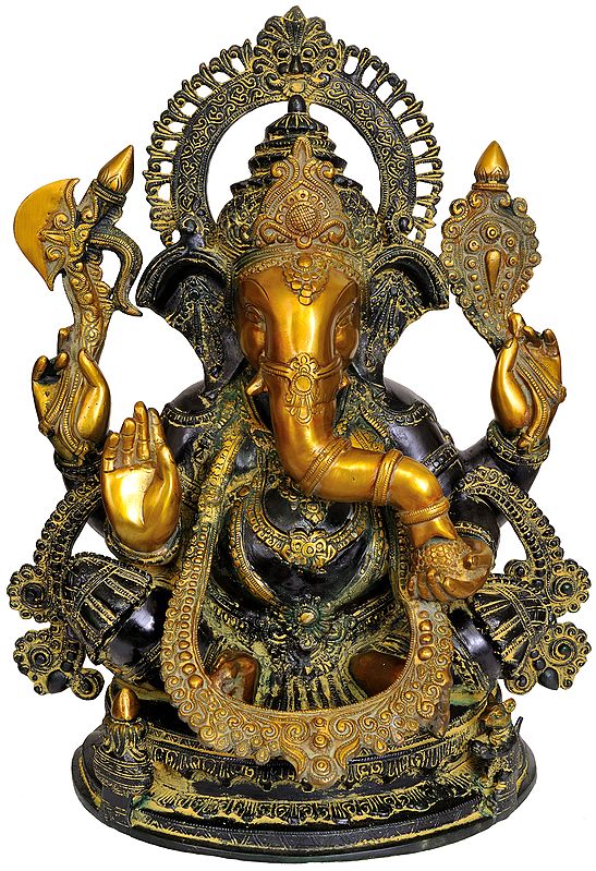 20" Large Size Ganesha Blessing His Devotes In Brass | Handmade | Made In India