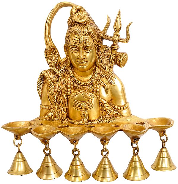 12" Wall Hanging Shiva Lamp with Bells in Brass | Handmade | Made in India