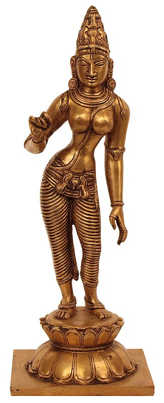 11" Goddess Parvati In Brass | Handmade | Made In India