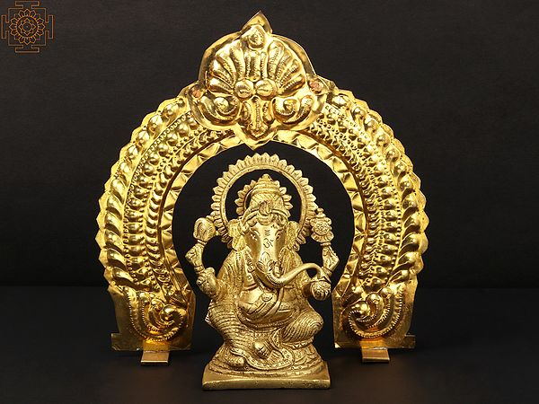 6" Lord Ganesha with Arch (Thiruvatchi) In Brass | Handmade | Made In India
